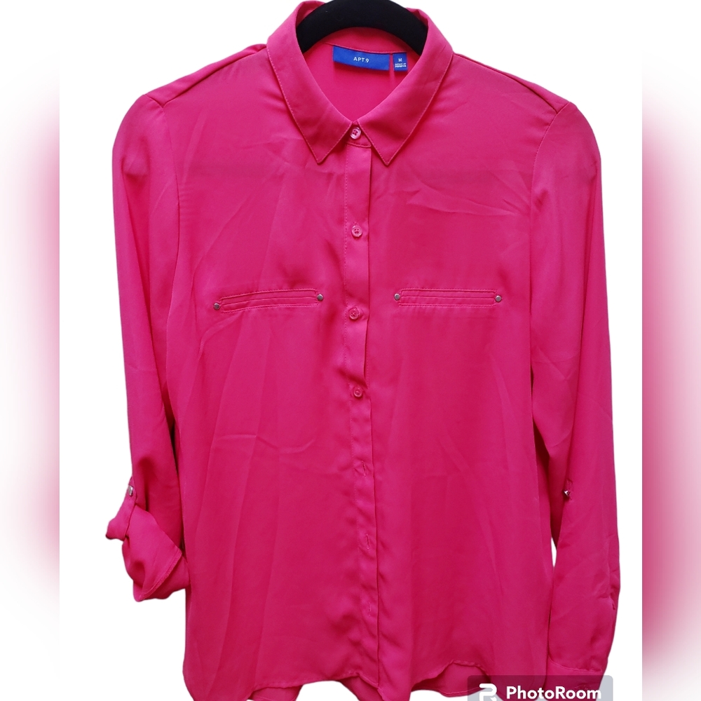 APT.9 Apt 9 Hot pink Womens Sz M Long Sleeve Button Down Blouse Pink